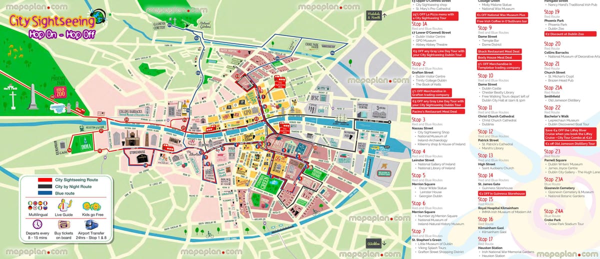 Dublin Hoppa á hop af strætó leið kort