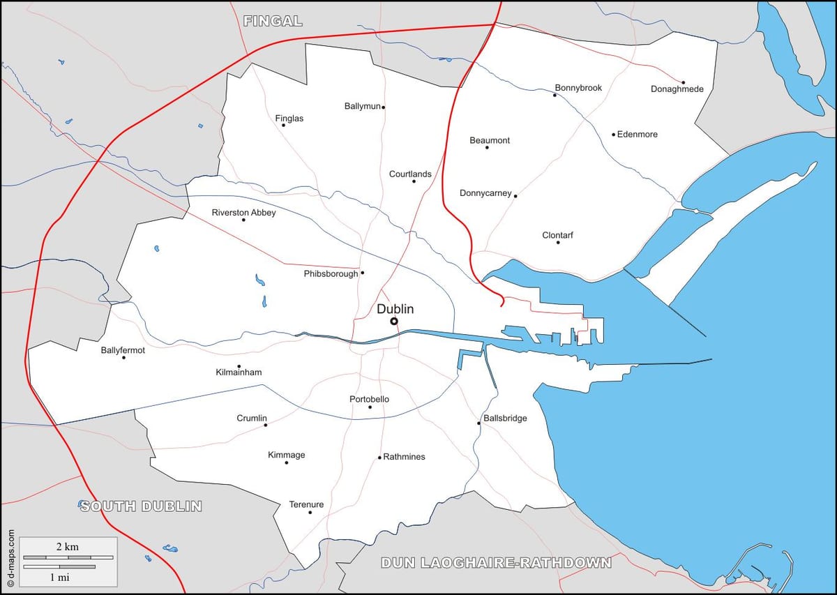 kort af Dublin hverfum