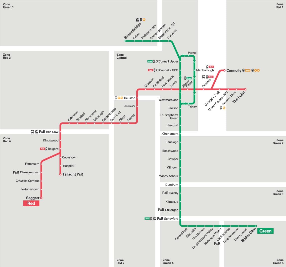 Dublin Luas rauða línu kort