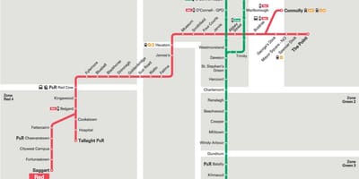 Kort af Luas græna línan